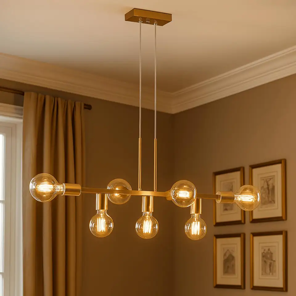 Pendente Rubis 7 Lâmpadas 68cm Industrial (Dourado)