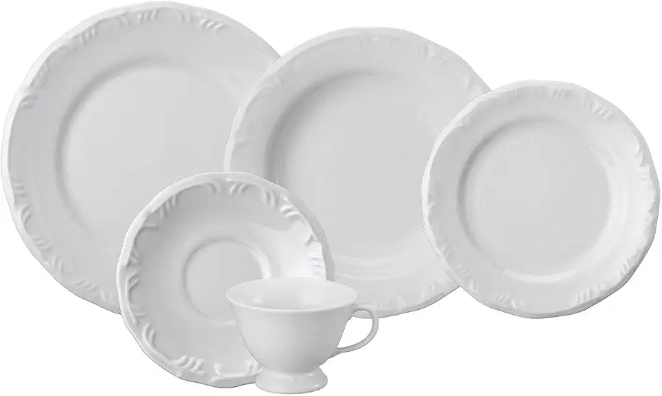 Porcelana Schmidt Serviço de Jantar e Chá 20 peças Relevo Pomerode Branco