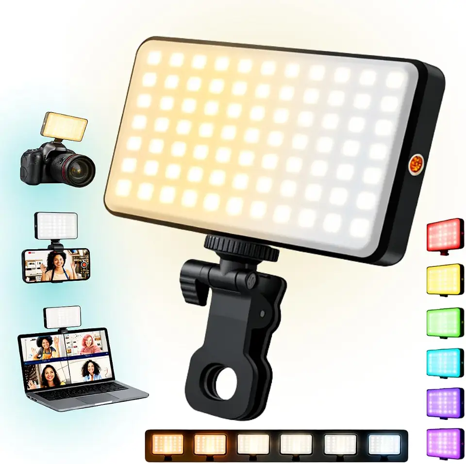 Luz Para Gravar Vídeo Preenchimento LED RGB 12x7cm 4,7" com Clipe Ajustável — Para Celular Notebook Camera Iluminação Ideal para Selfie Ring Light Profissional Fotografia, Foto — Premium Loreal Shop