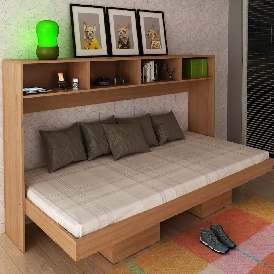 Cama Articulada Horizontal Solteiro Dormitório Tecnomobili Amendoa