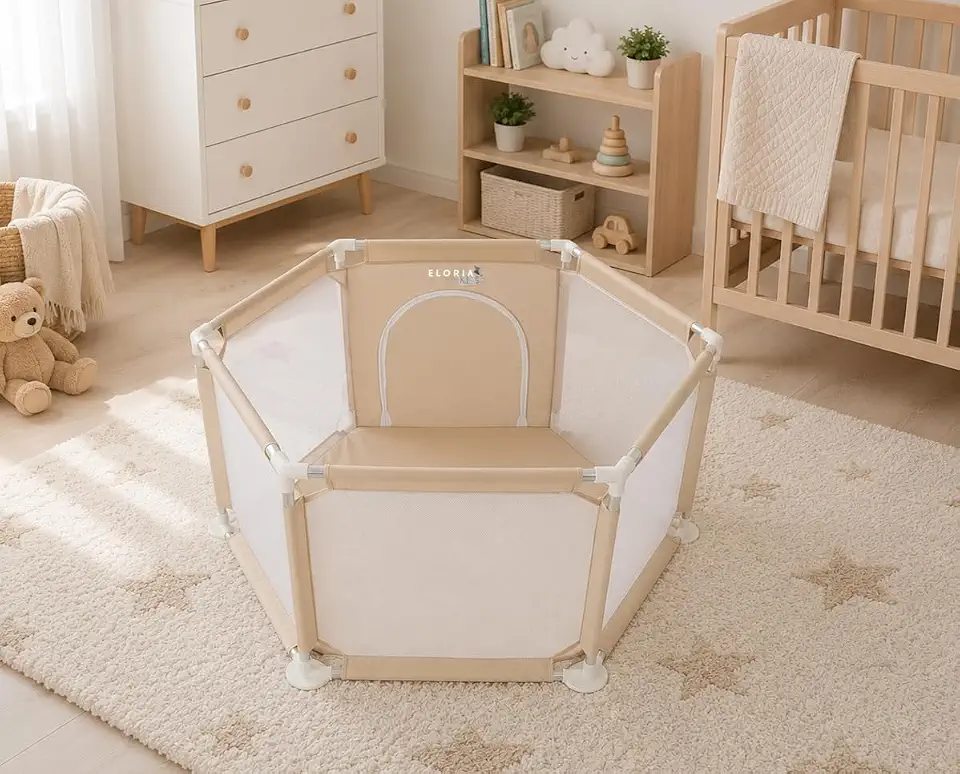 Cercadinho Infantil Hexagonal Desmontável Para Bebês Chiqueirinho Eloria (Bege)