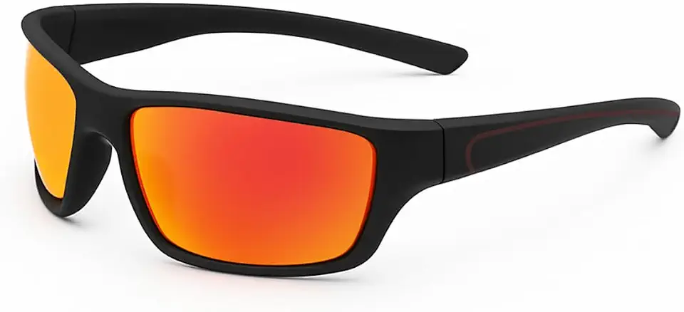 Óculos de Sol Esportivo Masculino, Polarizado, Proteção UV400, Armação Preta, Para Pesca