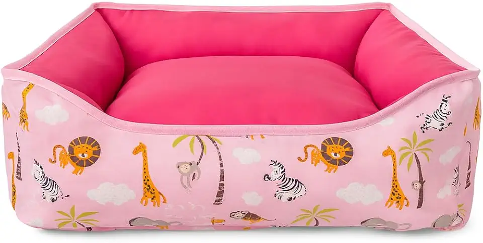 Cama PET dupla face com zíper para fácil remoção da espuma e lavagem (Médio, Rosa Safari)