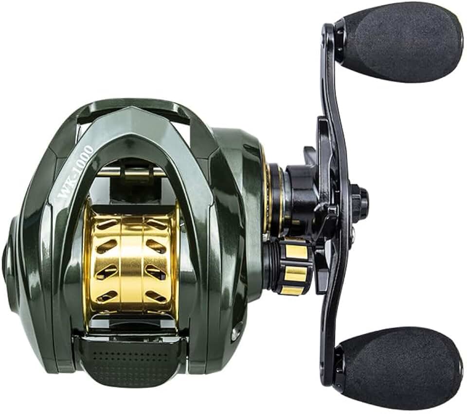 Carretilha de Pesca WK1000 Anti-Cabeleira – Baitcasting 7.2:1, Drag 8kg, Freio Magnético 10 Níveis, Manivela Direita, Verde