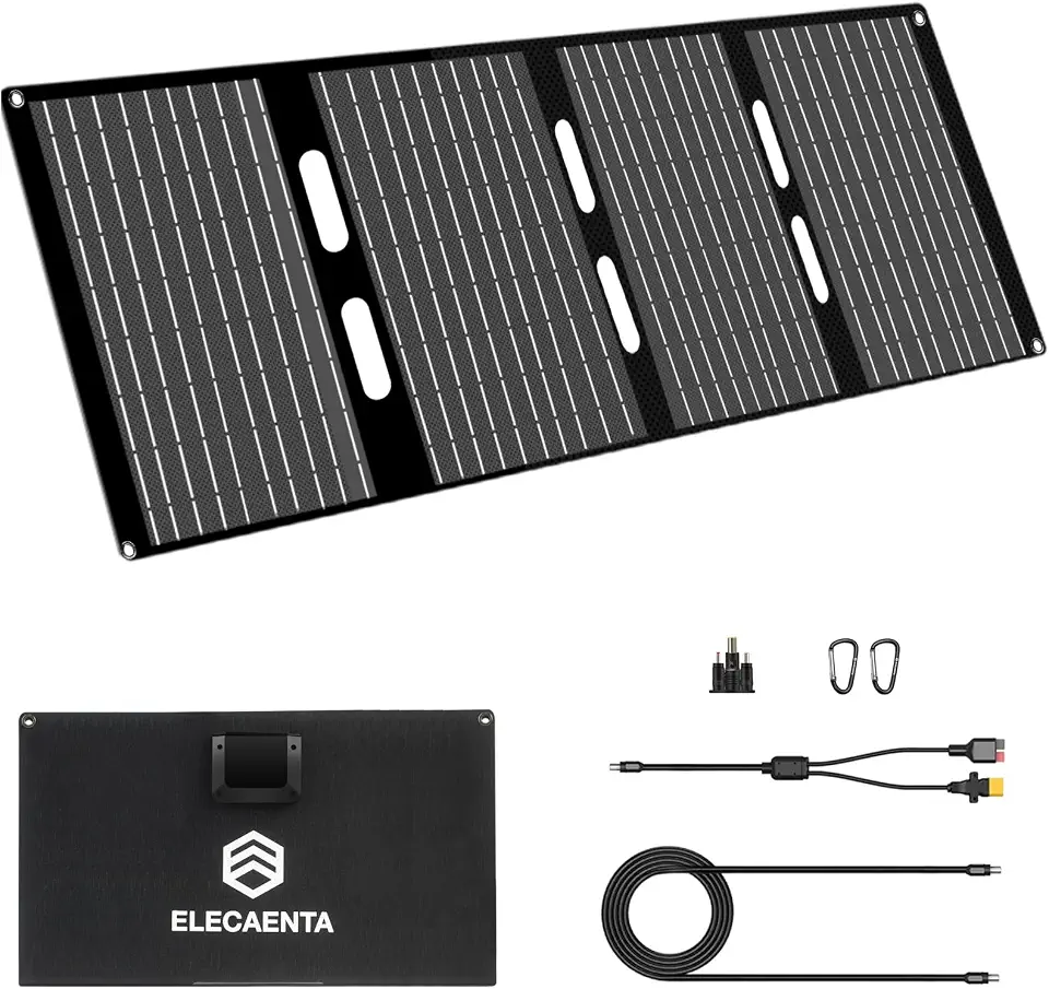 ELECAENTA Painel Solar Portátil de 60 W para Estação de Energia, com Saídas Usb-C, Usb-A E Dc 18 V, À Prova D'Água Ip68, Carregador Solar Dobrável Em Etfe, Compatível com Iphone, Samsung