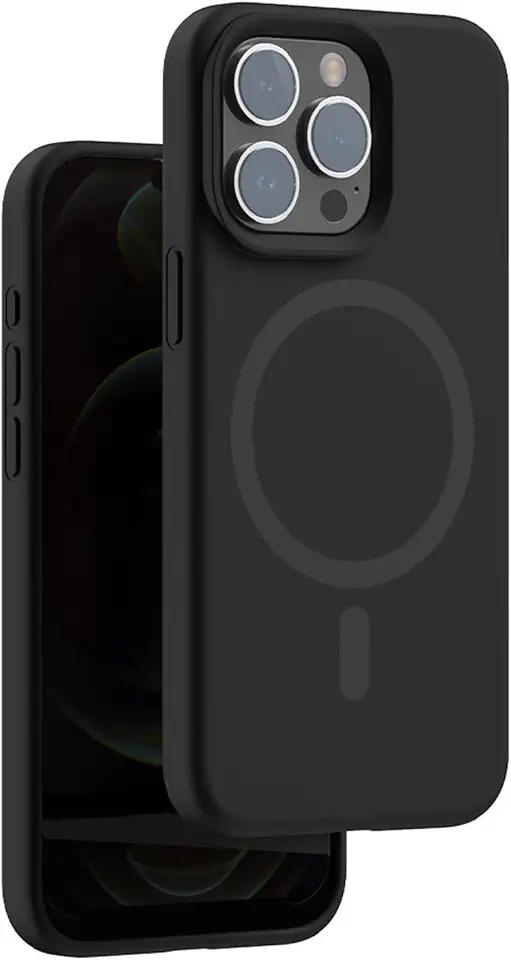 BEMMY Capa de Silicone Líquido Para iPhone, Capa Capinha Magnético Compatível com iPhone Mag-safe (Preto-13)