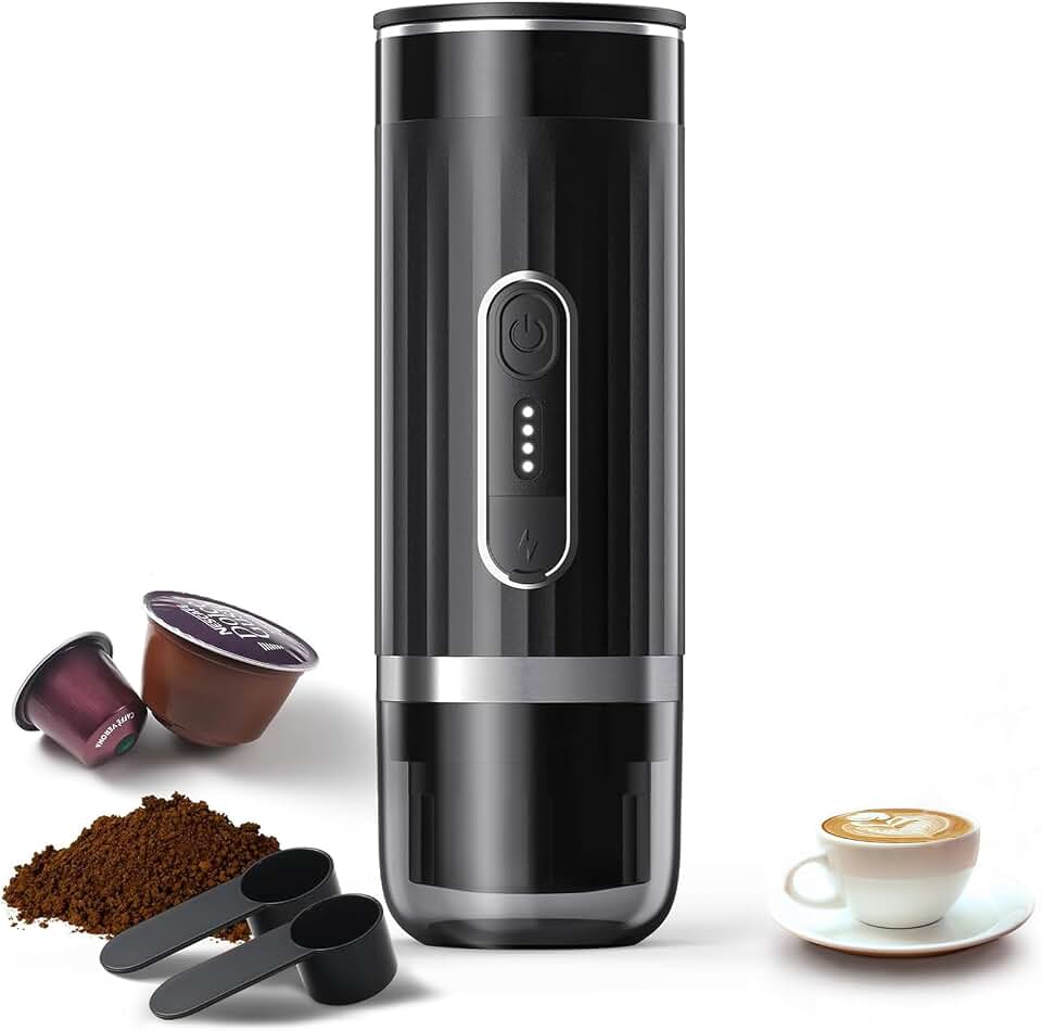 Cafeteira Elétrica Portátil 3 em 1,Máquina de Café para Cápsulas NS & DG e Pó,com Bateria Recarregável,Aquecimento Rápido e Pressão de 20 Bar,Carregamento USB-C para Carro,Viagem,Camping e Escritório