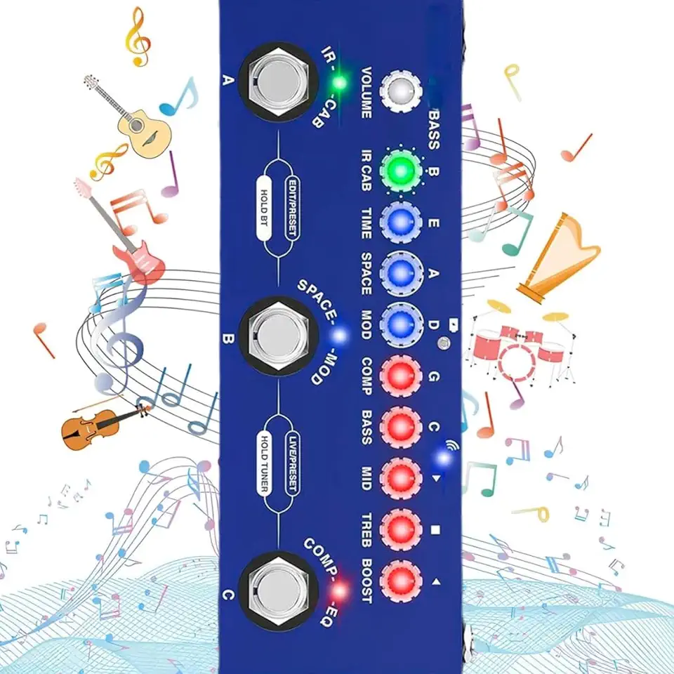 M-VAVE VEDO bass Pedal de efeito de baixo elétrico multifuncional, capaz de gravar 5V recarregável 48KHZ/24BIT 8 tipos de simulação gabinete IR, 13 botões, originais 26 portas Cuvave cube baby