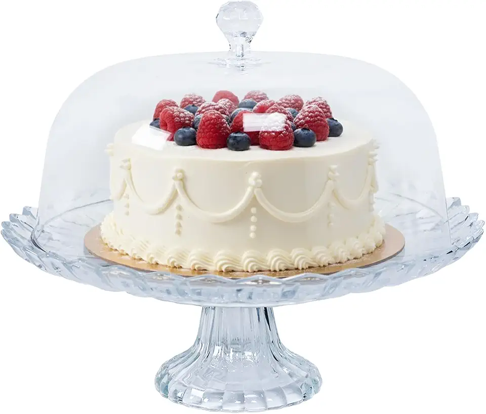 Boleira de Vidro com Tampa em Acrílico, 29 cm Diâmetro, Transparente, Design Elegante para Bolos e Sobremesas, MR-BH007, Alira Home