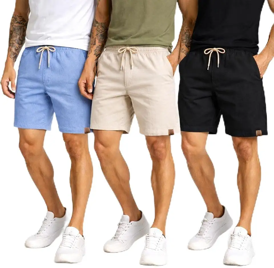 Kit 3 Shorts Bermuda Linho Mauricinho Masculino Casual Tendência Confortável Leve e Curto