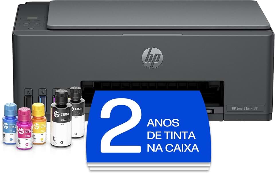 Impressora Multifuncional HP Smart Tank 581 Tanque de Tinta Colorida Wi-Fi, USB - Alta Economia -Copiadora e Scanner (4A8D5A)