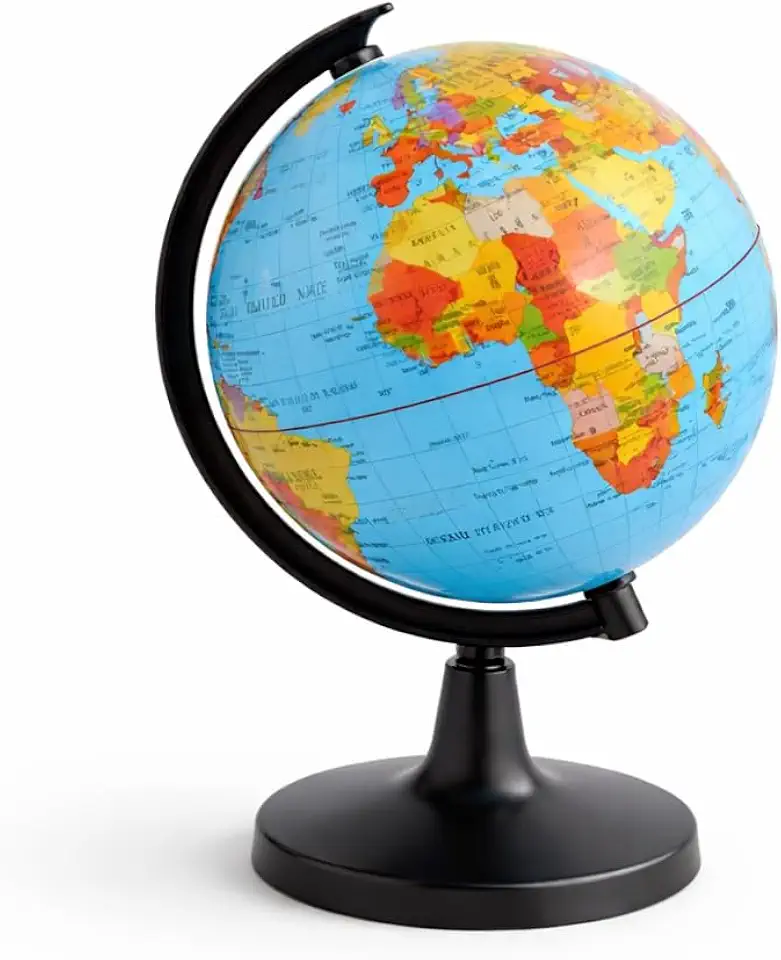 Globo Terrestre Educativo de Mesa Giratório com Suporte, Mapa Político Escolar Colorido 16cm com Eixo e Medidor Decorativo e Educacional