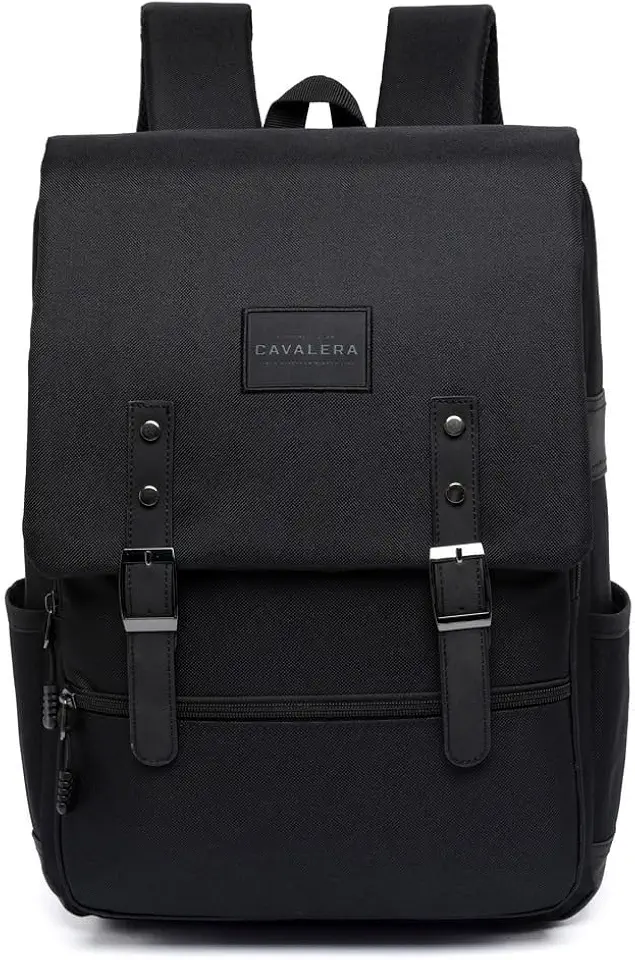 Cavalera Mochila Escolar Clássica, Preta, Design Vintage com Fivelas, para Laptop