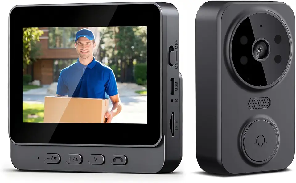 Campainha Sem Fio com Camera, Intercom de Áudio e Visão Noturna, Tela IPS 4.3”, Ângulo de 120°, Vídeo Porteiro Bidirecional Residencial Interno E Externo (M12)