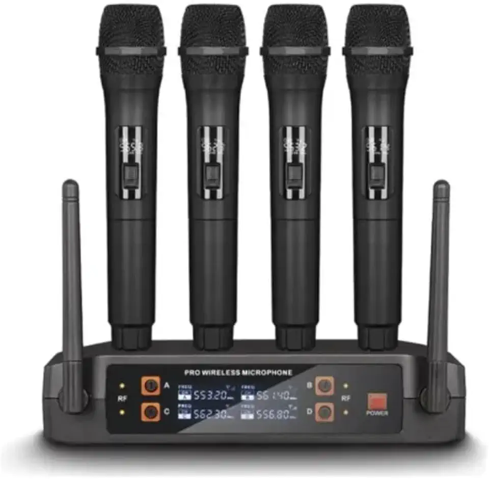 Kit 4 Microfone Sem Fio Profissional Uhf Led Com Receptor Ec