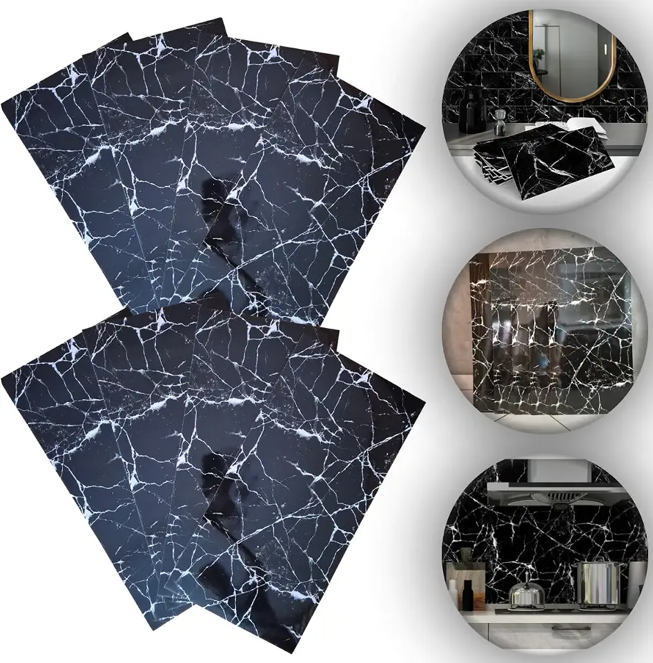 20 Placas Adesivas Parede Painel Mármore Preto Revestimento 30x60 Decoração Adesivo Banheiro Porcelanato Decoração Autocolante Kit 3d 30x60 Lavavél