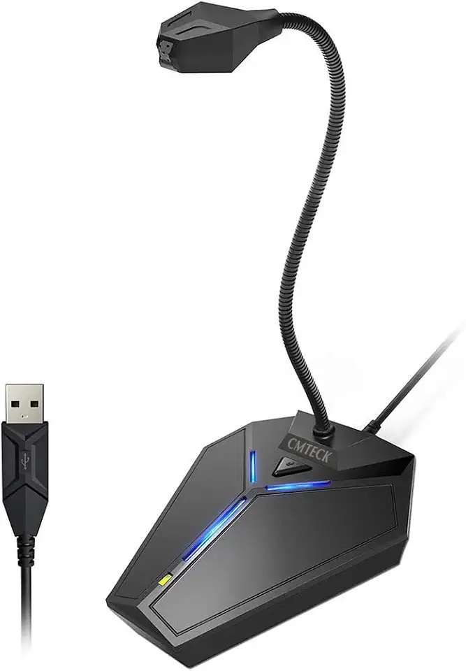 CMTECK Microfone USB Omnidirecional para Computador, Plug & Play, Botão Mudo com Indicador LED, Compatível com Windows/Mac, Ideal para YouTube, Skype