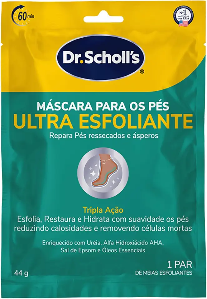 Máscara Para os Pés Ultra Esfoliante Dr. Scholl’s - Renovação Suave com Complexo Alfa-Hidroxiácidos, Sal de Epsom e Óleos Essenciais