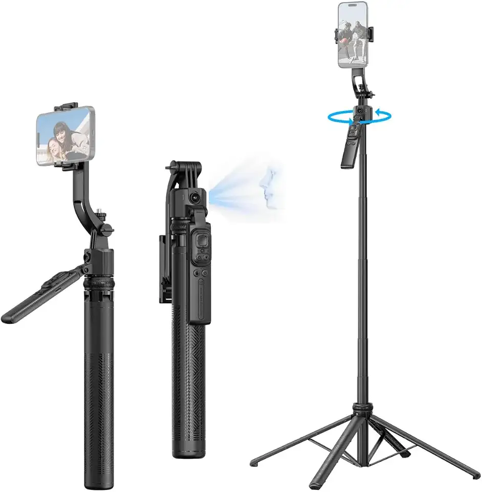 Tripé que Segue Você na Gravação 360° para Celular com Altura até 1,8m – Ideal para Vídeos, Lives, Reels, TikTok e Aulas Online
