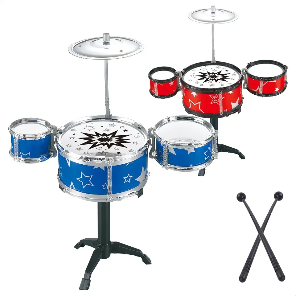 Mini Bateria Infantil Instrumento Brinquedo Musical com Prato Tambor Baqueta (Azul)