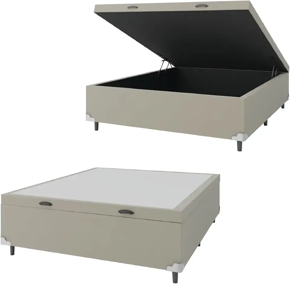 Base Cama Box Baú Casal 138x188x41cm Bege Suede Veludo Prince