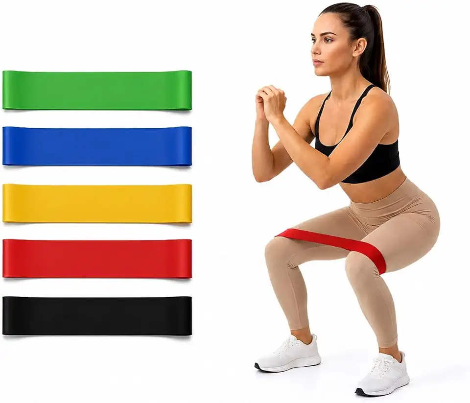 Kit de Faixas Elásticas de Resistência, mini band 5 Níveis de Intensidade, para Musculação, Yoga, Pilates, Reabilitação, Saude relaxamento.