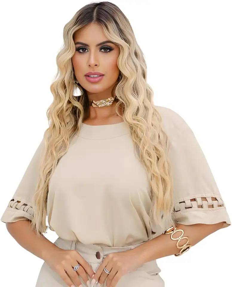 Blusa Social Feminina Manga Curta Detalhe Camisa Mulher Alfaiataria Elegante