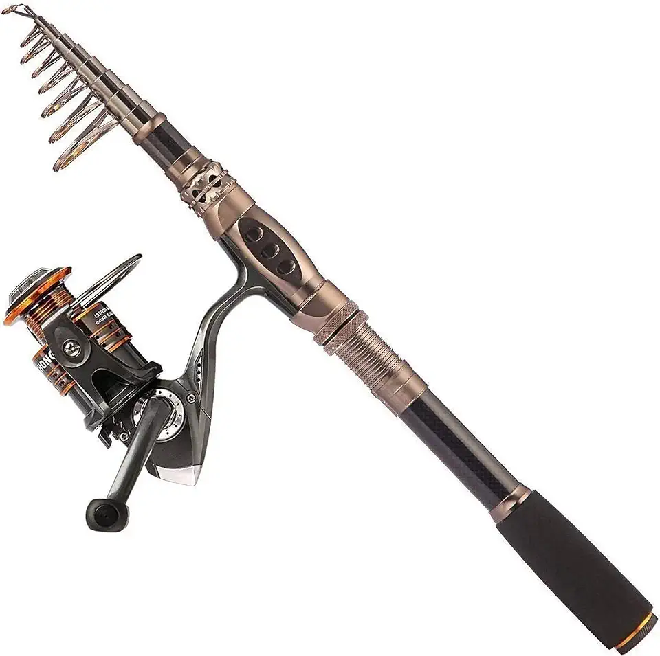 PLUSINNO Combo de vara de pesca e molinete de fibra de carbono telescópica com carretel, kit de água salgada do mar, água doce, kit de vara de pesca..