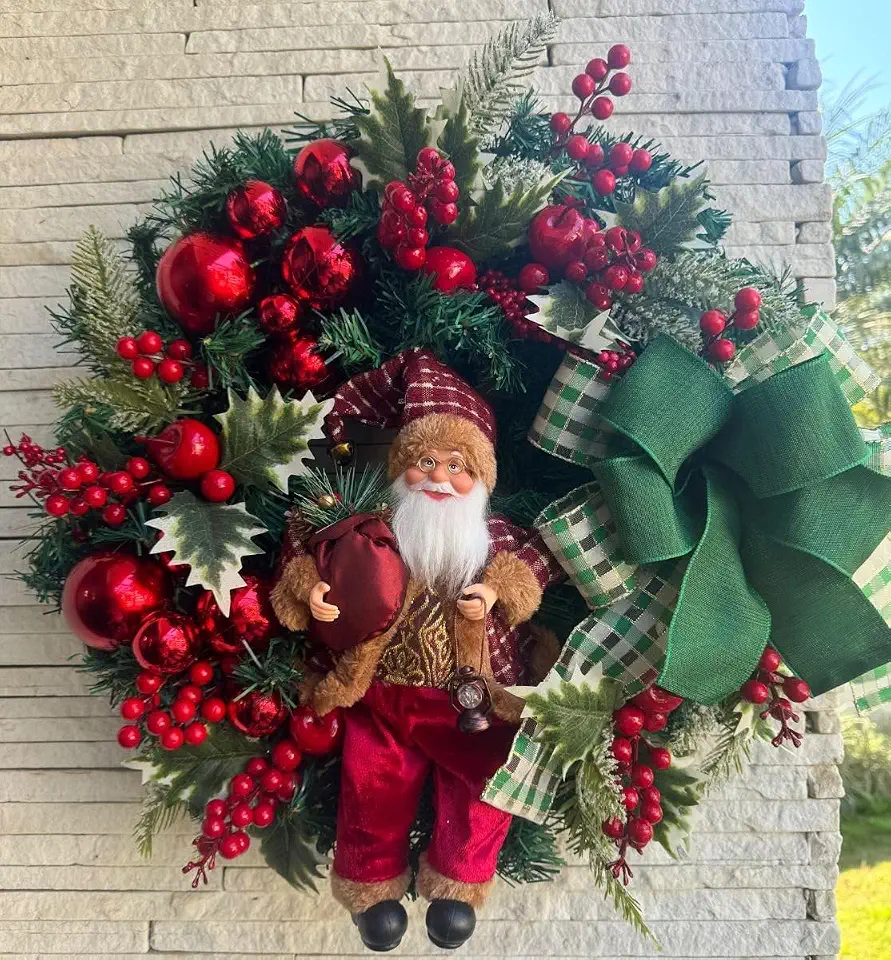 Guirlanda de natal luxo com papai noel com led 50cm