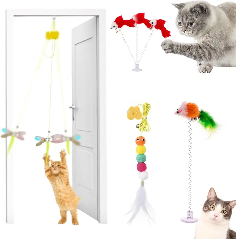 Kit 2 Brinquedo Para Gato Elástico Pendura Porta Ratinho Mola com ventosa