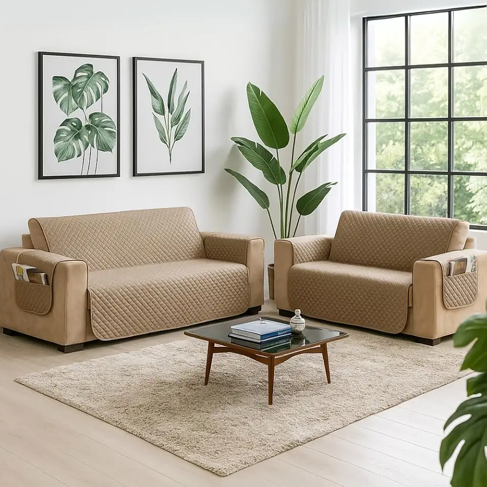 Kit Protetor de Sofá 2 e 3 Lugares Matelado Premium – Capa Protetora para Sofá Retrátil e Reclinável, Tecido Macio, Antiderrapante, Lavável, Proteção contra Pets e Crianças – FV Enxovais (Avelã)