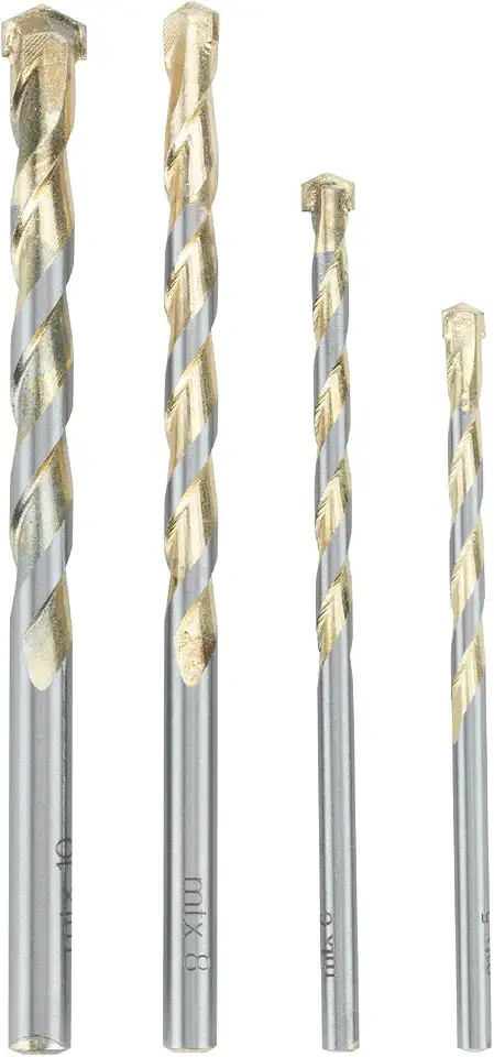 MTX Jogo de Brocas para Concreto Golden Line, 4 Peças (5-6-8-10mm), Liga Dura VK8, Perfuração com Impacto - Para Concreto e Tijolo