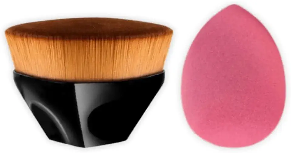 Kit Pincel Mágico Hexagonal Base Kabuki Alta Densidade Brush Blogueira + Esponja Maquiagem Rosto - E-ShopCenter