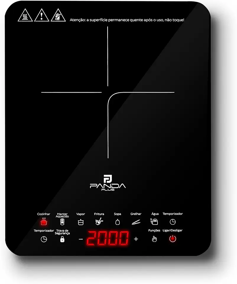 Cooktop Indução Portátil Panda Plus 1 Boca Controle Temperatura Compacto Eficiente Compatível Sofisticado Gourmet Preto 220V - 2000W