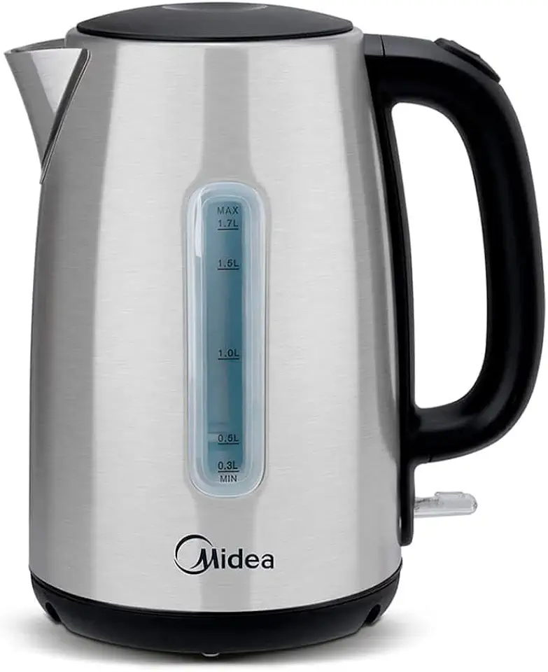 Chaleira Elétrica Inox Midea 1,7 Litros, Visor Externo do Nível de Água, Botão One Touch, Base Giratória em 360°, desligamento automático, Potência: 1.850W 220 Volts/60Hz EKA23X2