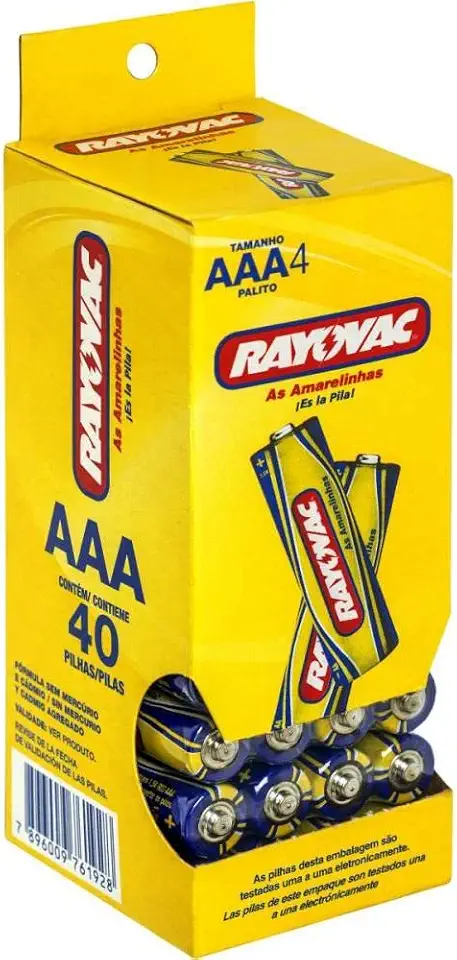 PILHA COMUM AAA, Rayovac, 10303, Cinza, TUBO com 40