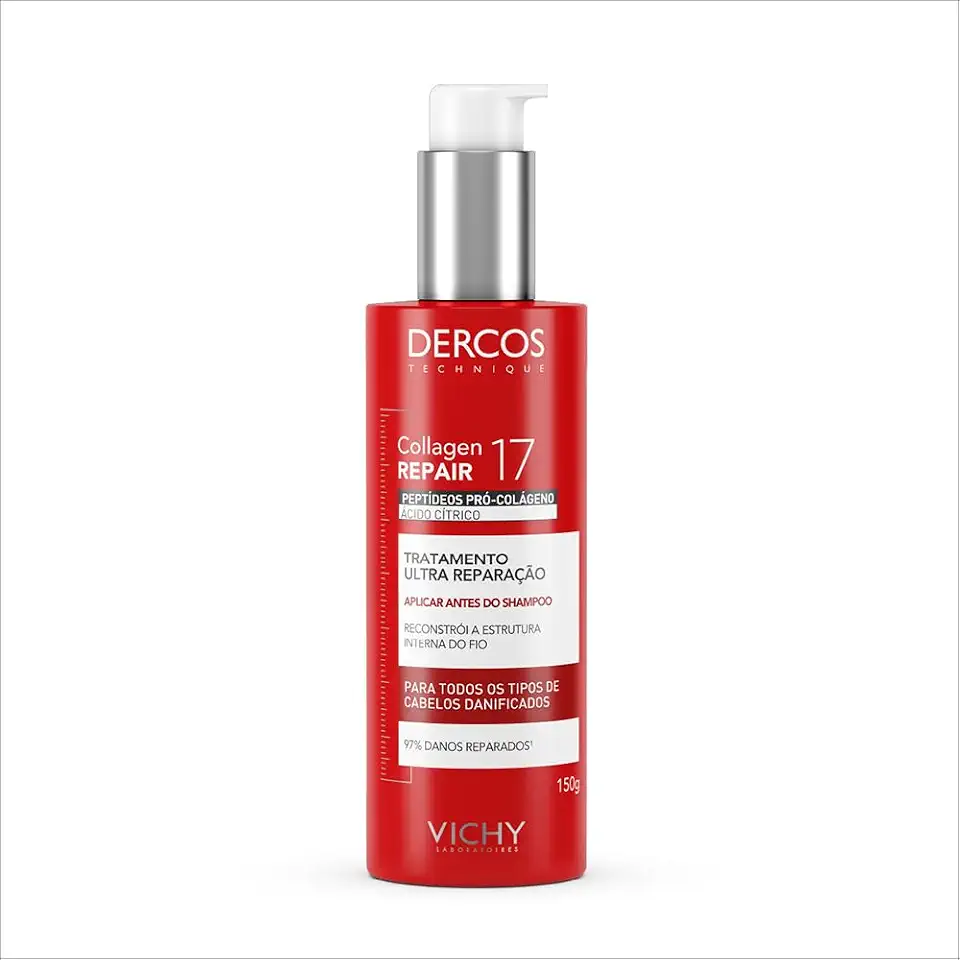 Vichy Dercos Collagen Repair 17, Pré-Shampoo Antiqueda e Antiquebra, Peptídeos Pró-Colágeno e Ácido Cítrico, Fios 10x Mais Fortes e 97% Reparados, 150g