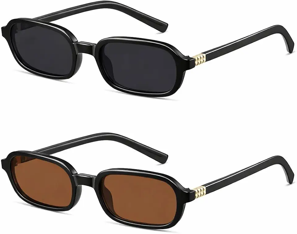 Kit 2 Óculos de Sol Retrô Retangular Feminino UV400 – Estilo Vintage Anos 90, Leve, Confortável e Marcante para Uso Diário
