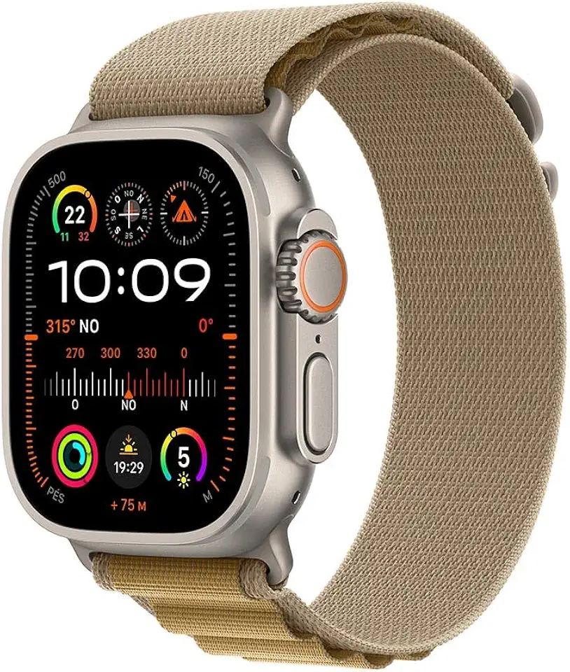 Apple Watch Ultra 2 GPS + Cellular • Caixa natural de titânio – 49 mm • Pulseira loop Alpina canela – P