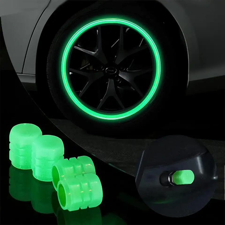 Tampas fluorescentes universais para válvula de pneu de carro 4 peças (4 peças)
