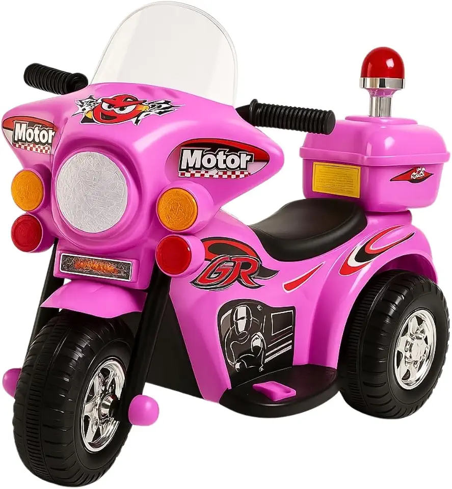 Mini Moto Elétrica 6v Polícia Menina Com Luz Som E Baú Rosa