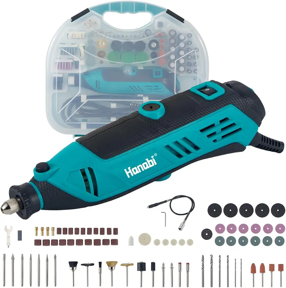 Hanabi Kit Micro Retífica 110V Eletrica Profissional com 6 Velocidade Variável 10000-32000RPM, 88 Acessórios,Maleta Mini Retifica Eletrica