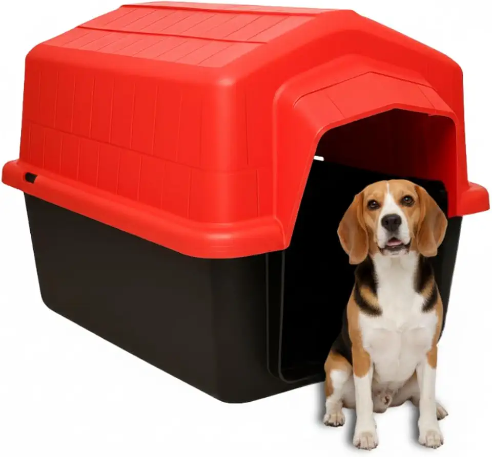 Casinha Pet 2 em 1 Grande N5 Caminha Proteção UV | Uso Externo Sol Chuva | Cães Médios até 22kg Labrador Bulldog Beagle | Plástico Rígido Atóxico Resistente | Limpeza Fácil (Vermelho)
