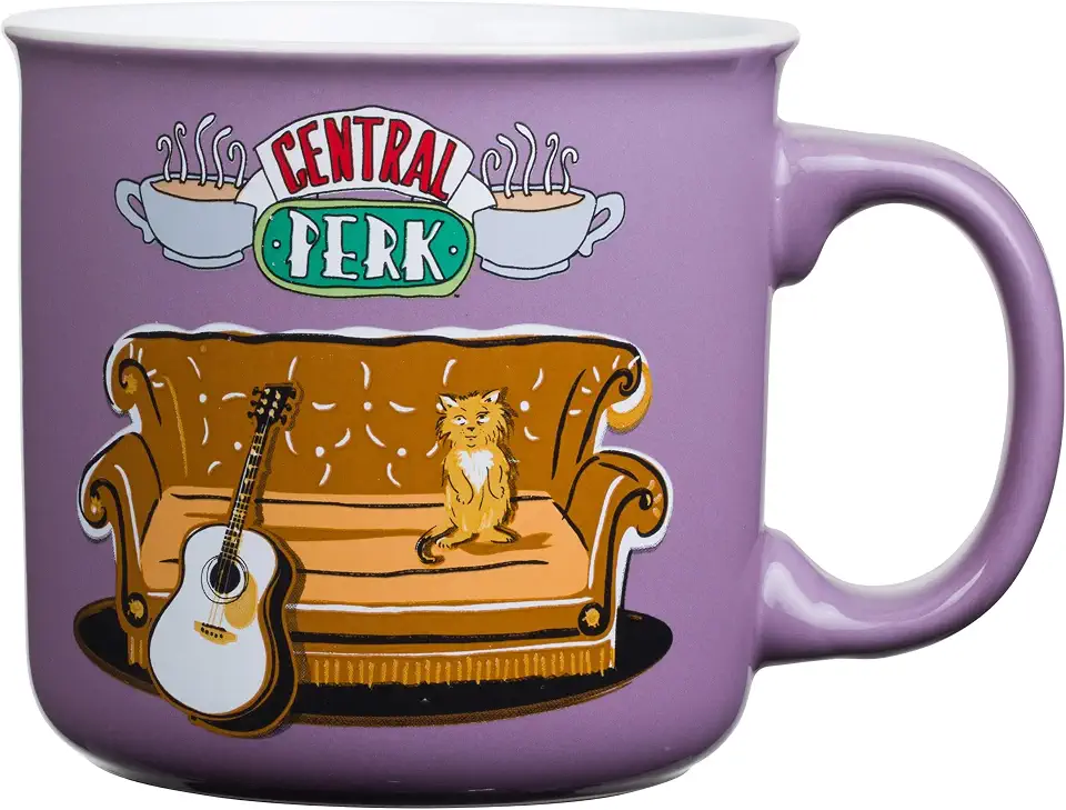 Silver Buffalo Friends Central Perk Smelly Cat Caneca de café grande de cerâmica estilo campista para cappuccino, latte, cacau quente ou chá quente, 590 ml
