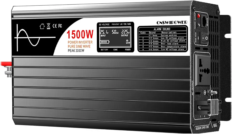 xijia 1500 W (Potência de Pico 3000 W) Onda Senoidal Pura Energia Solar DC 12 V Inversor AC 220 V 60 Hz Conversor Solar Para Uso Doméstico Carro DC12V (faixa 10V-15V) (12V CC(10V-15V), 220V CA)