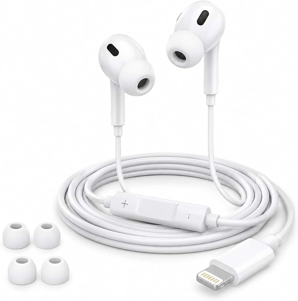 Fone de Ouvido com Fio Lightning para iPhone – Compatível com iPhone 7, 8, XR, 11, 12, 13 e 14 Pro | Áudio Estéreo, Microfone Integrado e Controles no Cabo | Produto Compatível com iOS