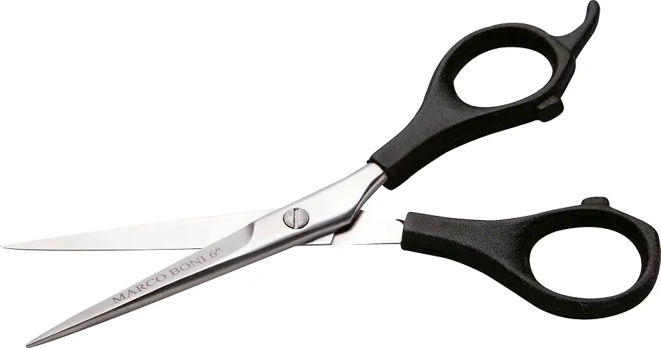 Marco Boni Tesoura Profissional Fio Laser P/ Corte Cabelo 6'' Cabo Plástico Aço Inox 1706 Preto 1 Unidade