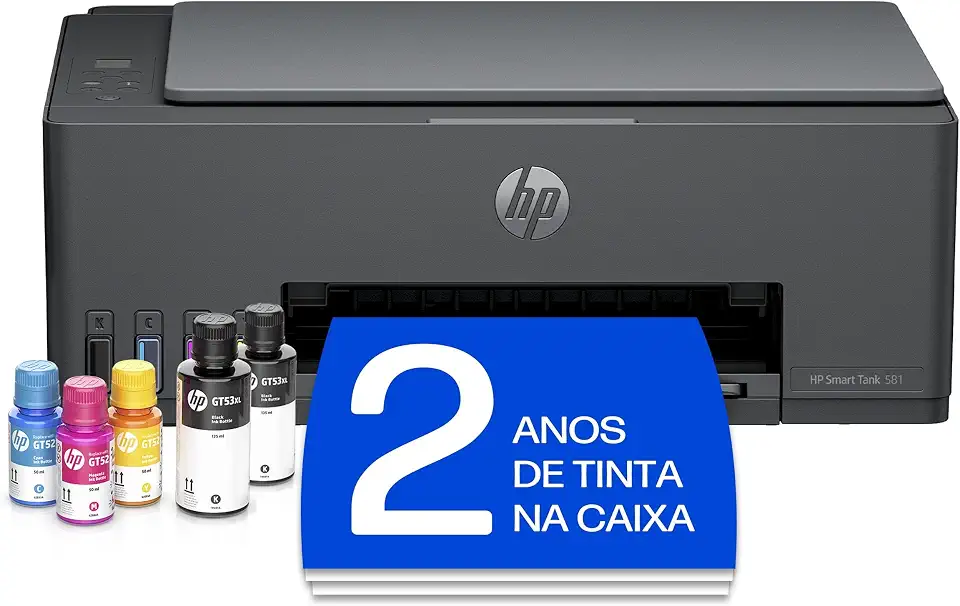 Impressora Multifuncional HP Smart Tank 581 Tanque de Tinta Colorida Wi-Fi, USB - Alta Economia -Copiadora e Scanner (4A8D5A)