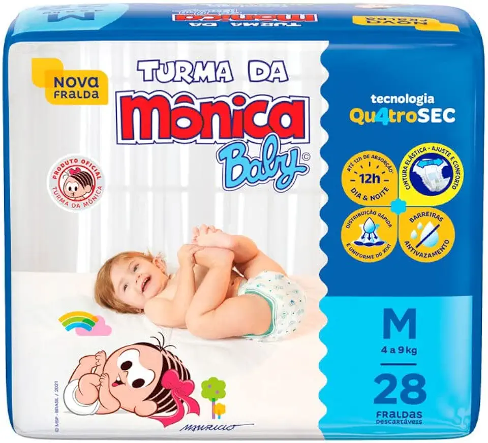 Fralda Turma da Mônica Baby Jumbo M 28 Unidades