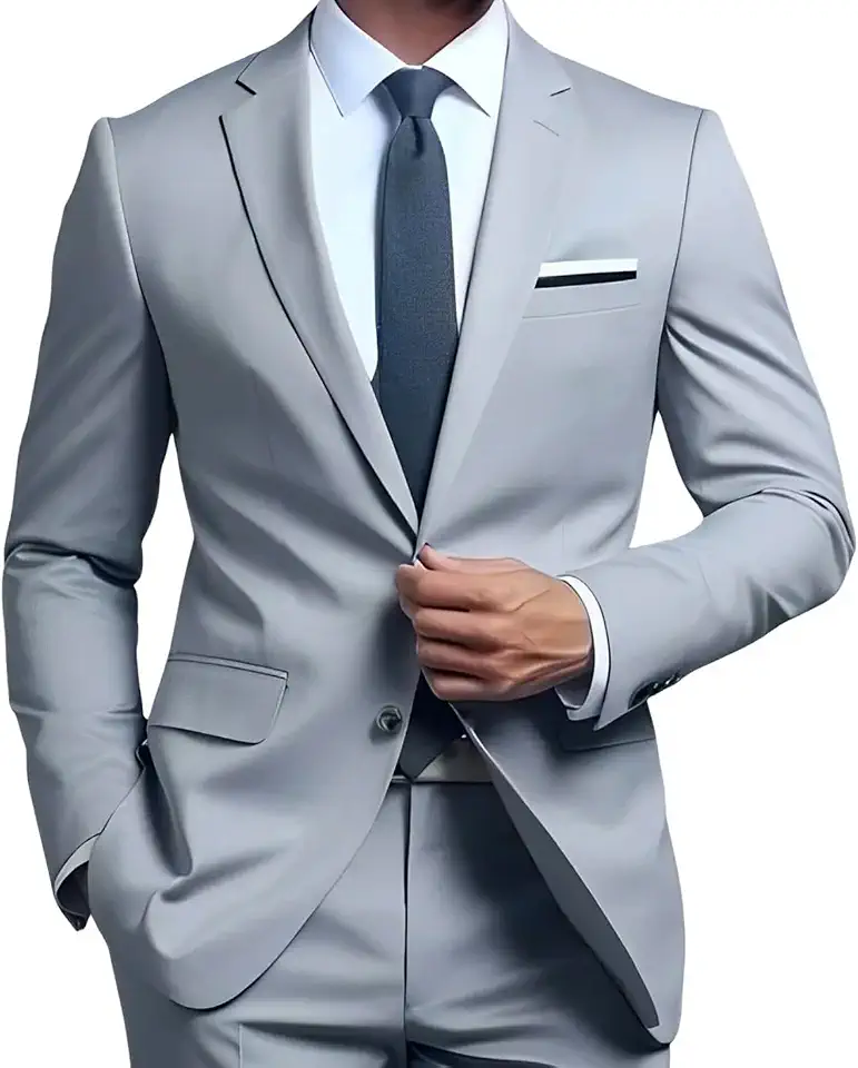 Terno Microfibra Cinza Claro Slim Italiano Blazer e Calça